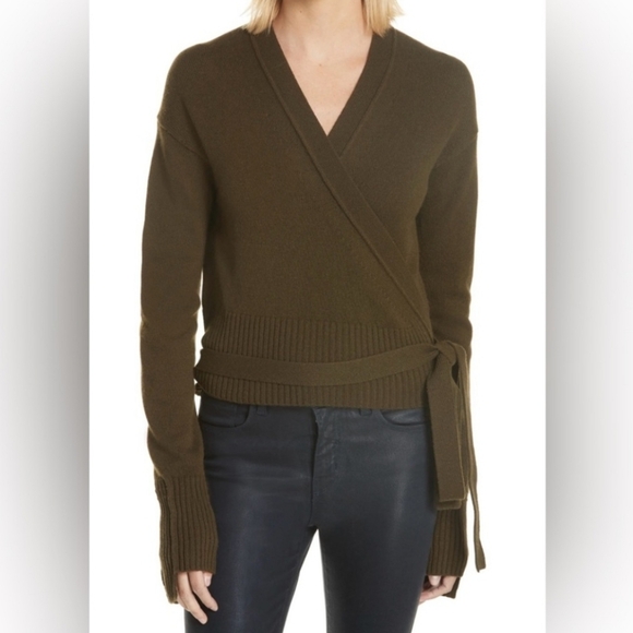 Helmut Lang Scottish Cashmere Moss Peet Green Wrap Cardigan Sweater Size 2 XS - Picture 1 of 7